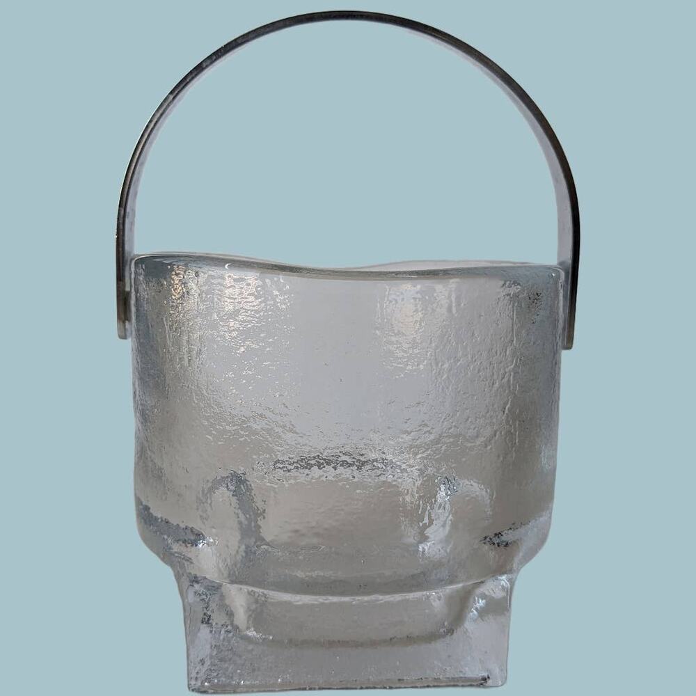 Vintage MCM Scandinavian Textured Ice Bucket with Silver Handle, Unmarked